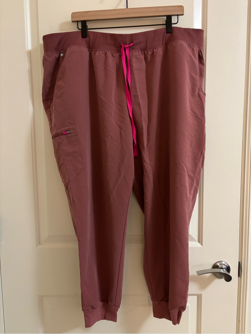 FIGS Rose Brown Scrub Joggers with Pink Drawstring